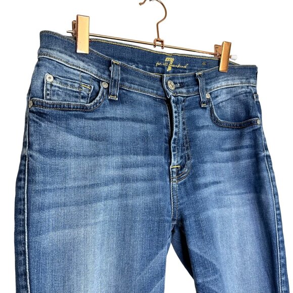 7 For All Mankind Raw Hem Ankle Skinny Jeans Size 27 Medium Wash Mid Rise - Picture 3 of 11